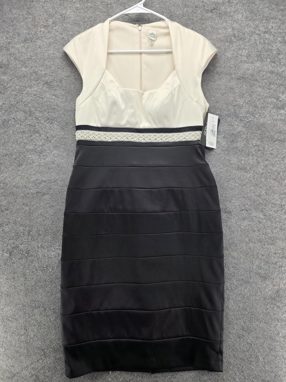 Sangria Dress Womens 8 Black Oyster Colorblock Sheath Cap Sleeve Cocktail Party